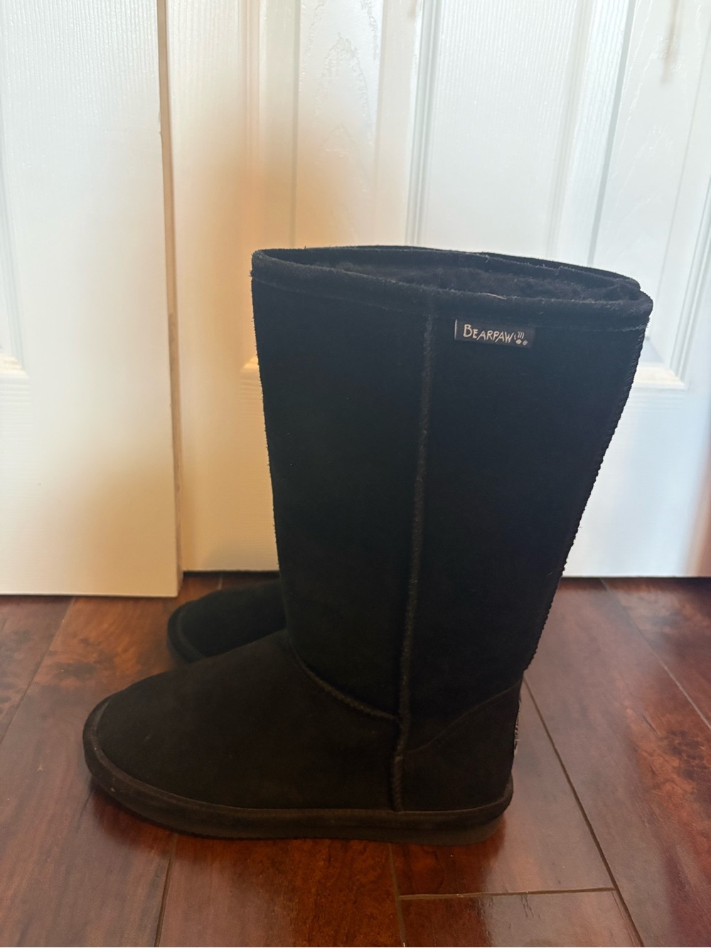 BearPaw Black Tall Suede Shearling-Trim Boots